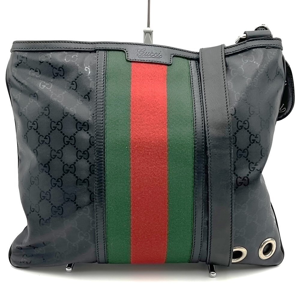 GUCCI GG Imprime Fiat Collaboration Sherry Shoulder Bag Canvas Leather Black